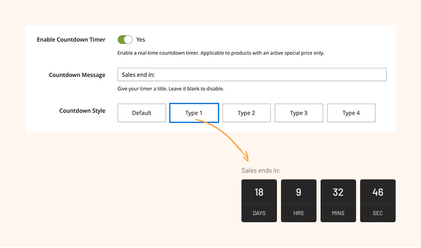 magento page builder product countdown setting