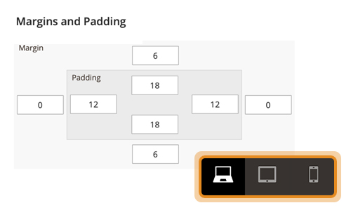 Magento page builer responsive padding and margin settings