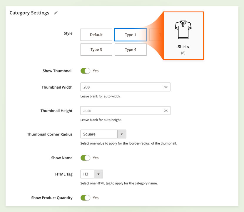 ub magento page builder categories listing settings