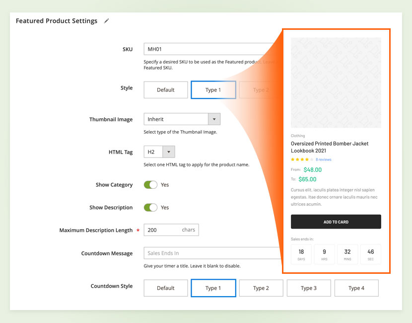 featured product settings