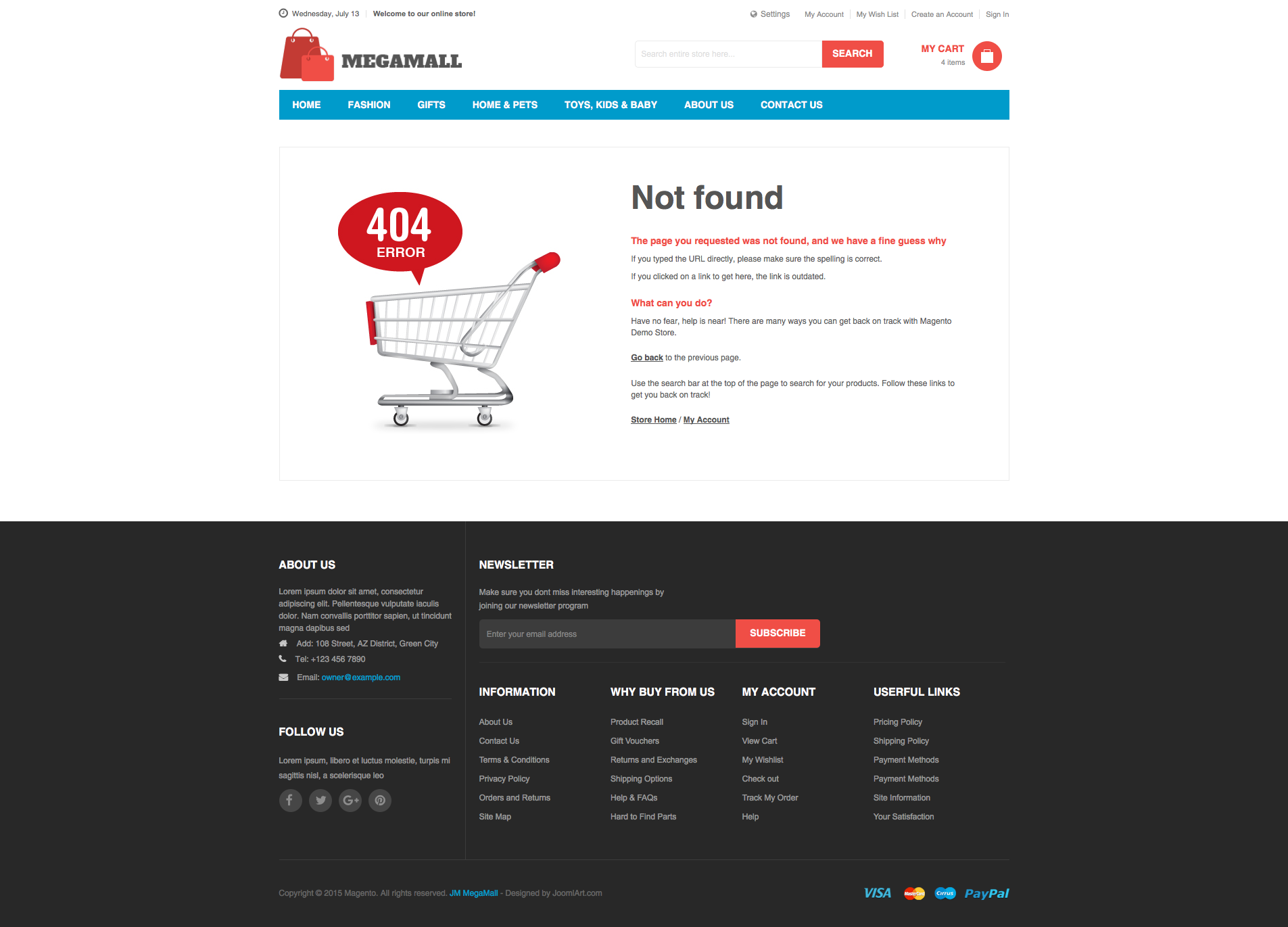 Magento 2 theme - UB MegaMall 404 page