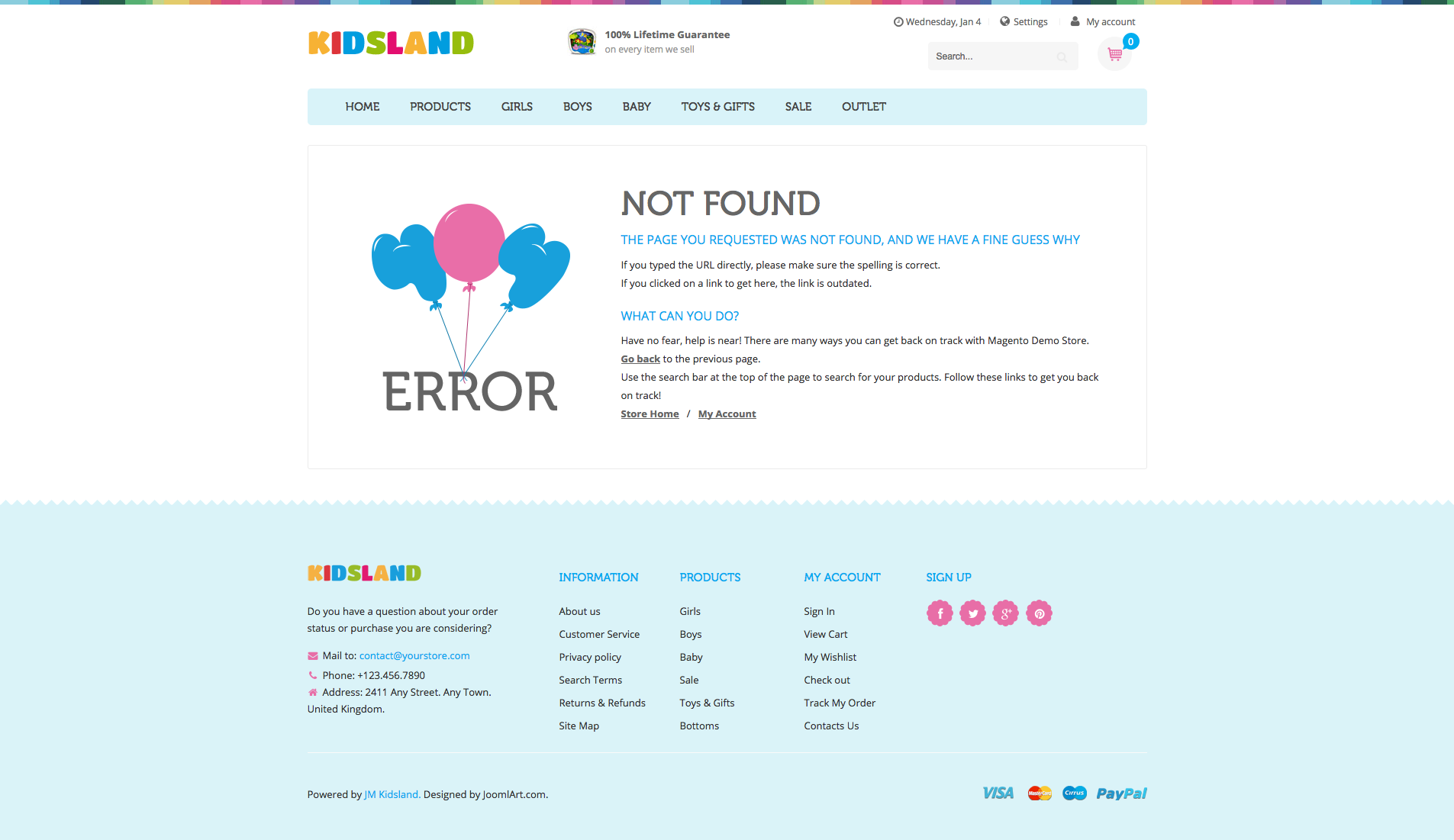 404 Page - UB Kidsland Magento 2 Theme