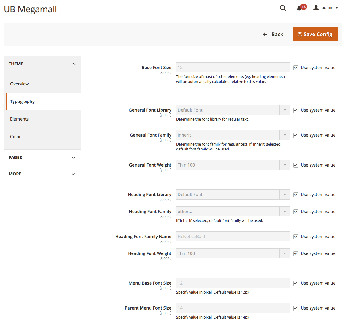 Magento 2 theme customization - UB Theme Helper Typography