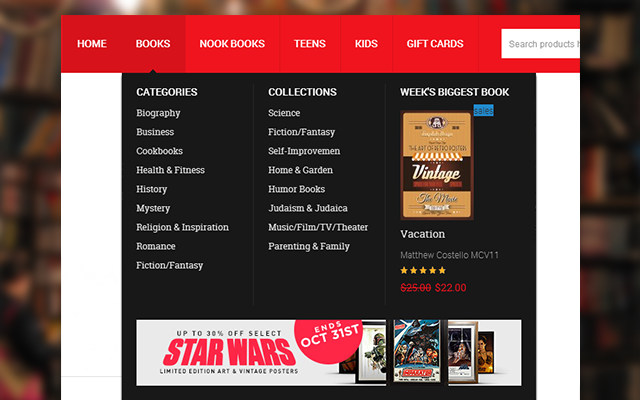 Bookshop menu for Magento store