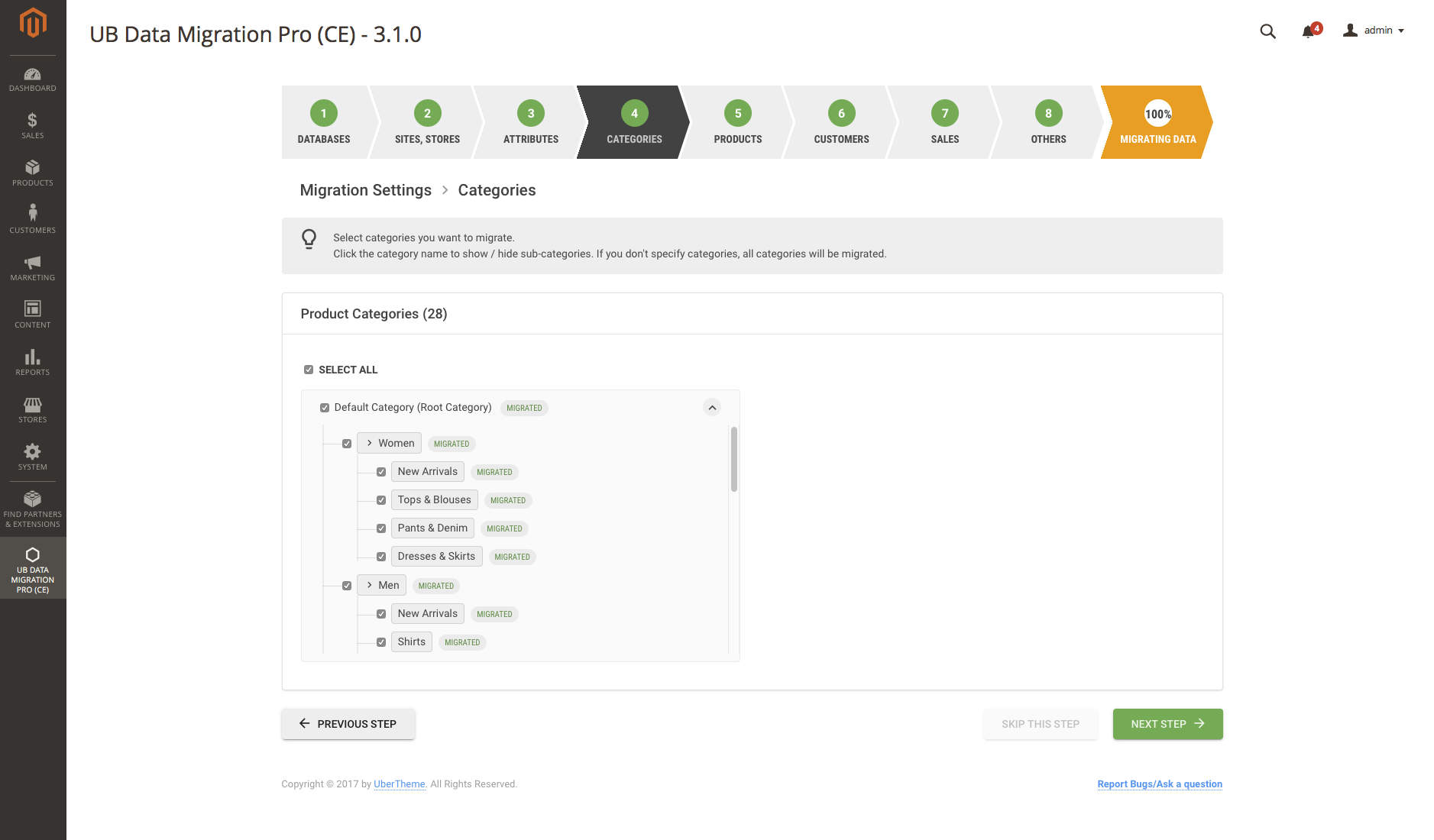 Step 4 - Migration Settings | Categories