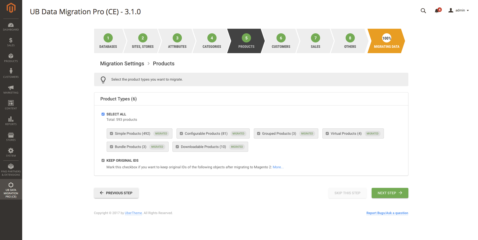 Step 5 - Migration Settings | Products