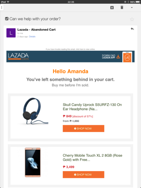Abandonment cart email