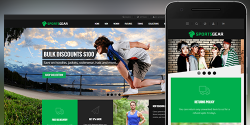 Responsive Magento theme UB SportsGear feature Responsive Magento theme UB SportsGear feature