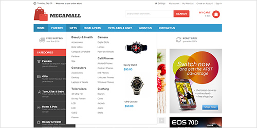 Responsive Magento theme Megamall feature